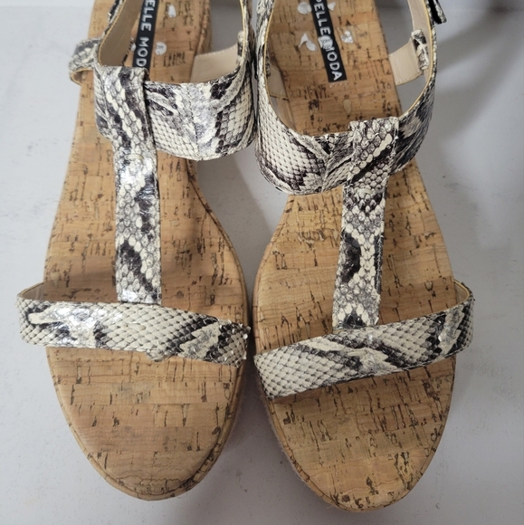PELLE MODA PILAR Platform Sandsals (Blk/Wht/Snake) SZ 8.5 - Picture 7 of 7